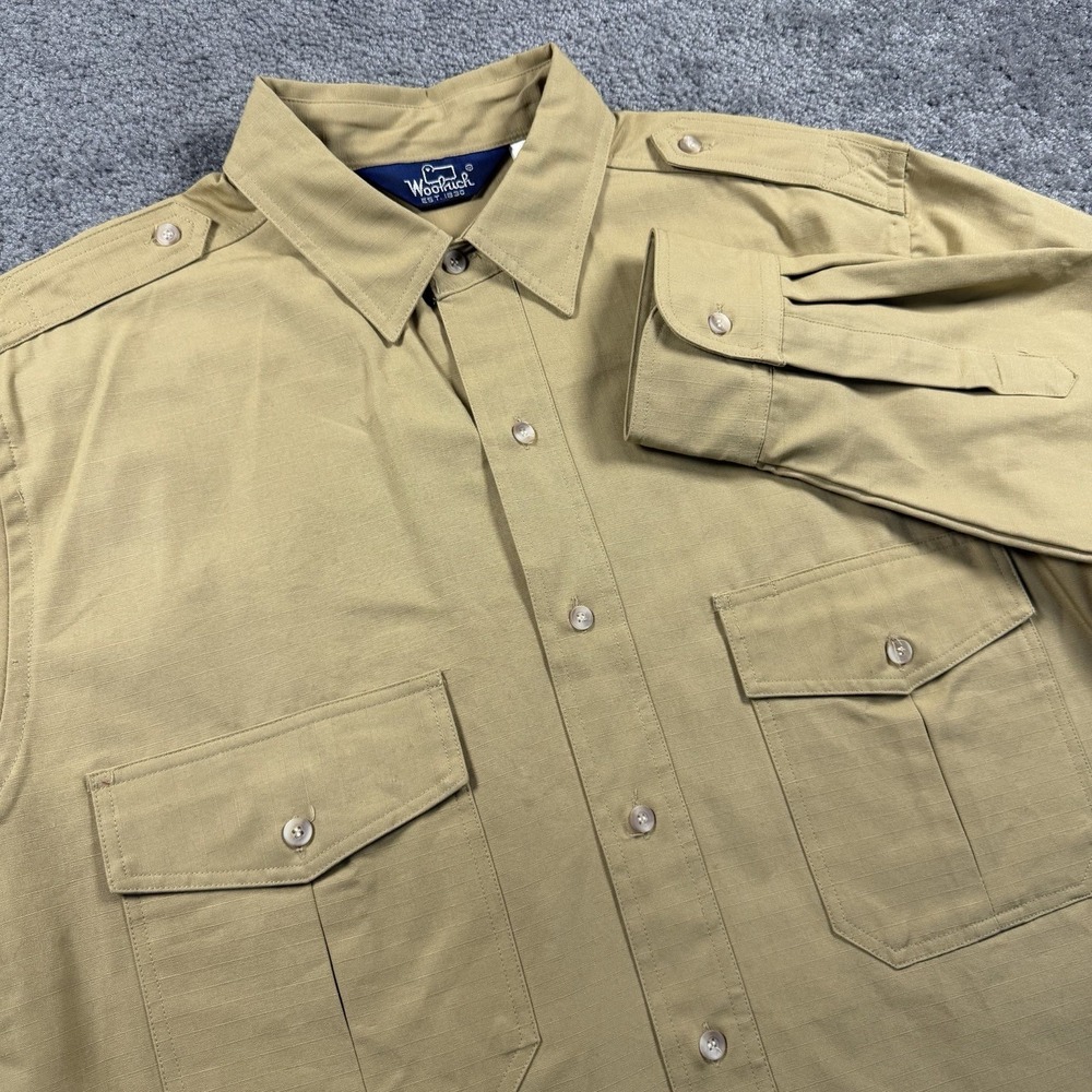 Woolrich Mens Vintage Ripstop Cotton Utility Shirt Tan Long Sleeve Epaulets M
